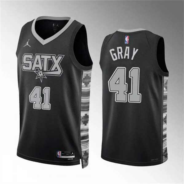 Mens San Antonio Spurs #41 Raiquan Gray Black Statement Edition Stitched Basketball Jersey Dzhi->san antonio spurs->NBA Jersey